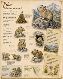 naturalist's notebook page on the pika matted art print - alpine mammal nature journal