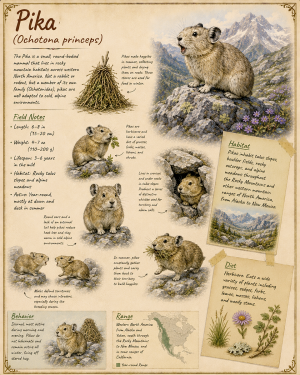 naturalist's notebook page on the pika matted art print - alpine mammal nature journal