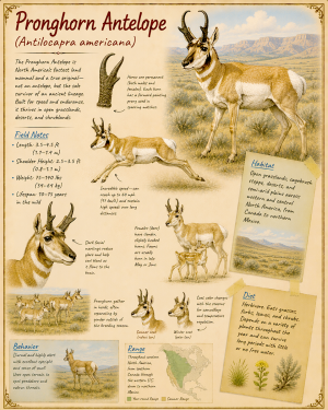 naturalist's notebook page on the pronghorn antelope matted art print - prairie wildlife journal art