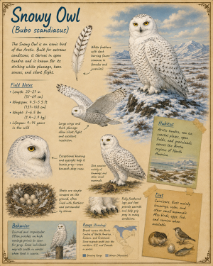 naturalist's notebook page on the snowy owl matted art print - arctic bird field notes print