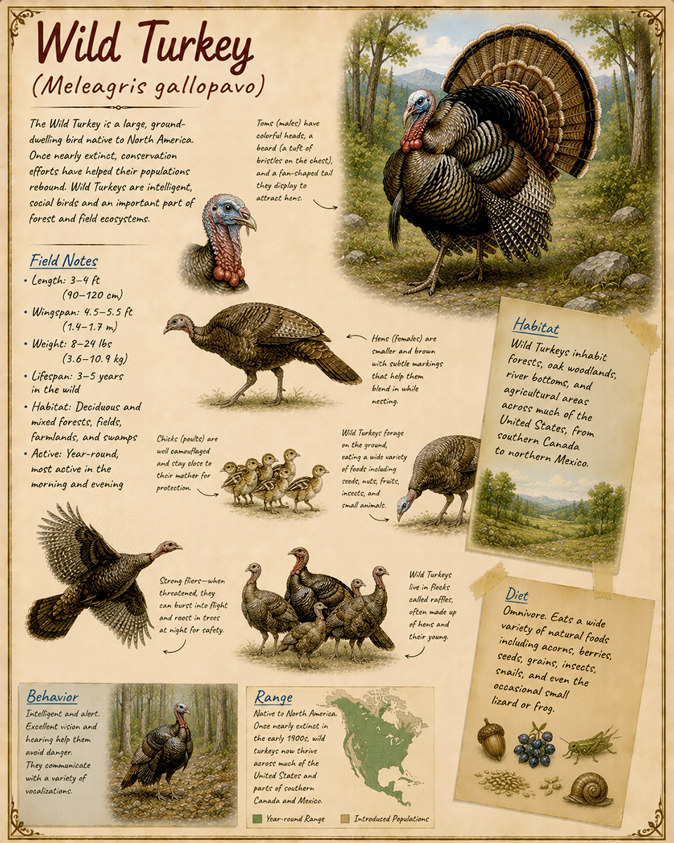 naturalist's notebook page on the wild turkey matted art print - native bird observation print