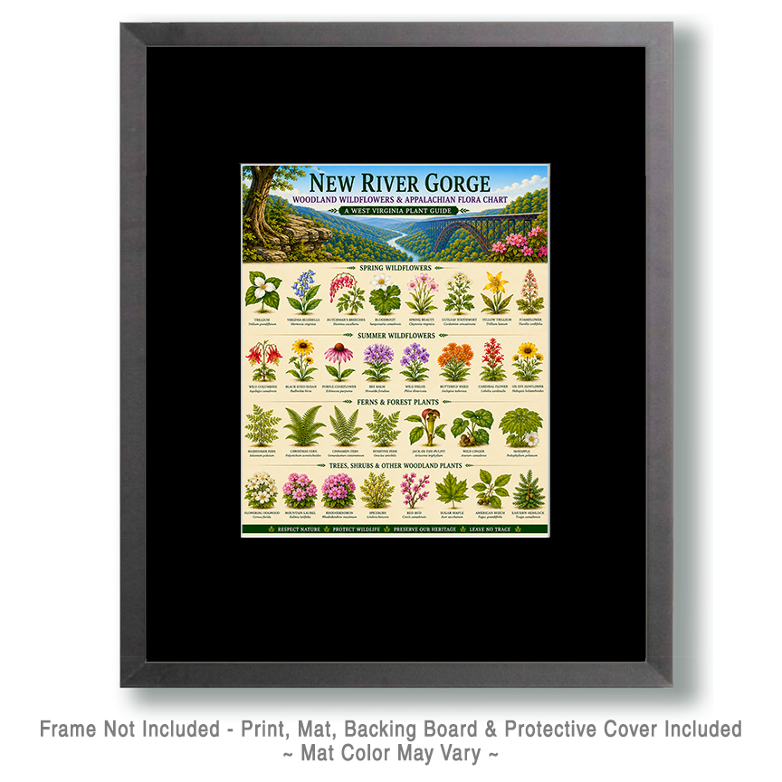 New River Gorge Woodland Wildflowers & Appalachian Flora Chart Matted Art Print - West Virginia Plant Guide - Image 2