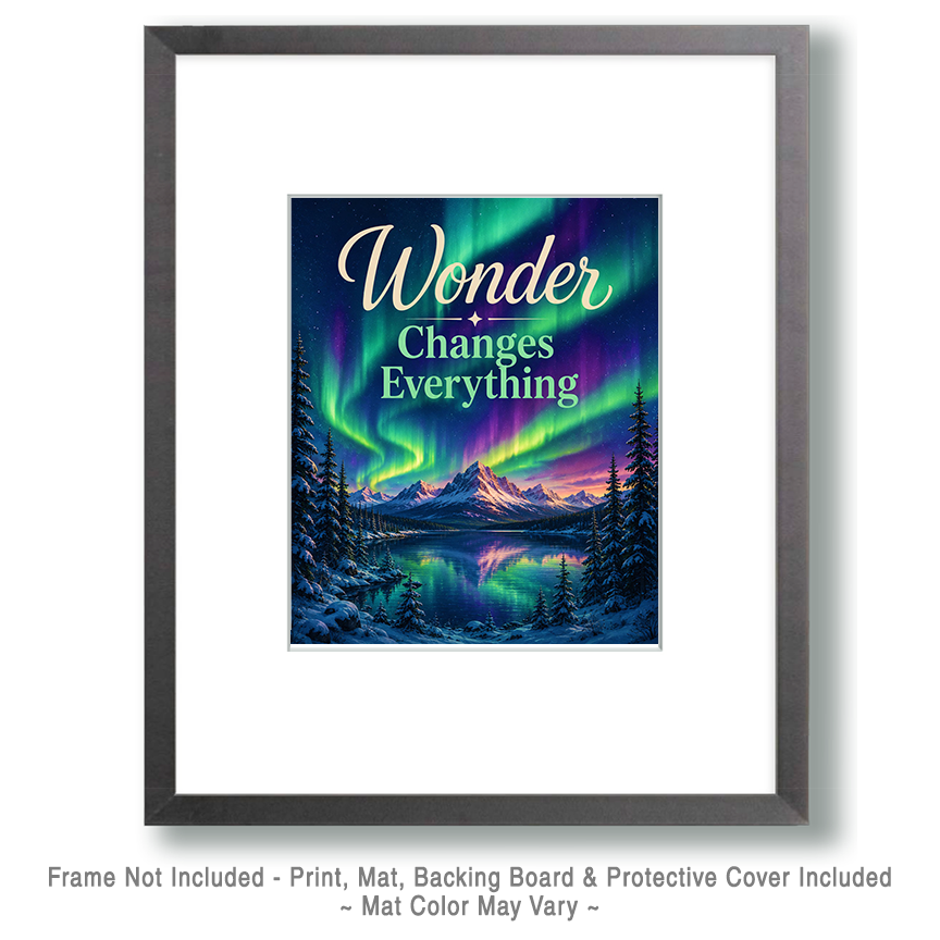 Northern Lights Wall Art Matted Art Print - Wonder Changes Everything Inspirational Decor - Image 2