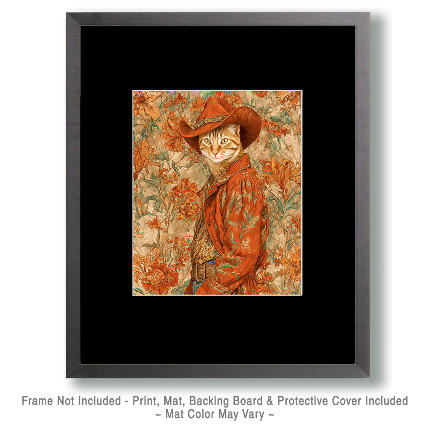 Orange Oscar the Cowboy Cat - Matted Art Print for Transitional Southwestern Interior Decor - Image 2
