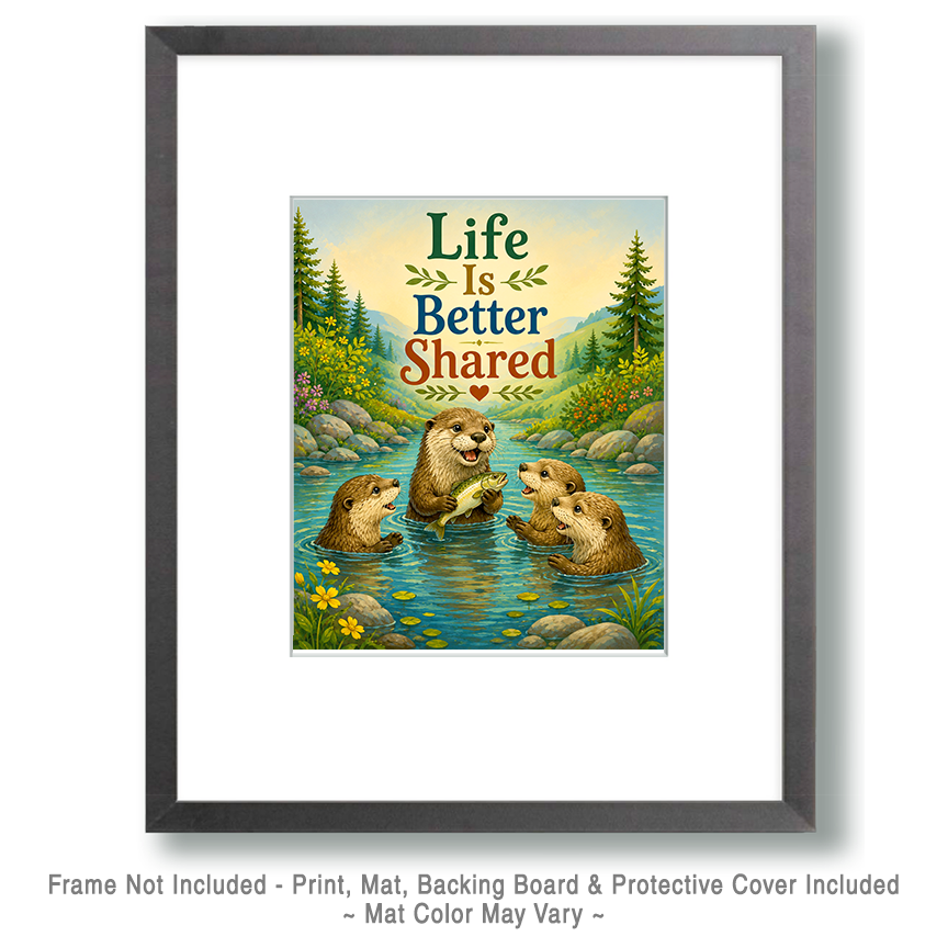 Otter Friendship Wall Art Matted Art Print - Whimsical Nature Decor with Inspirational Message - Image 2