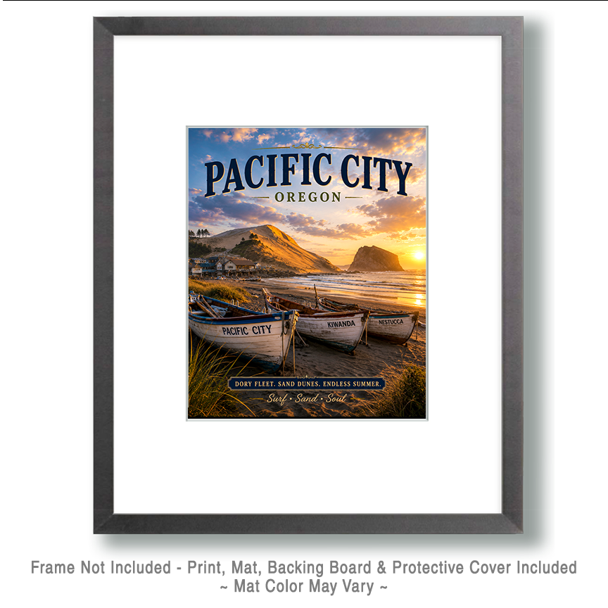 Pacific City Oregon Cape Kiwanda Dory Fleet & Sand Dune Matted Print - Wholesale Surf Culture Art - Image 2
