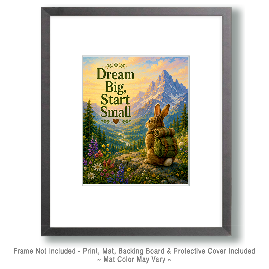 Rabbit Adventure Wall Art Matted Art Print - Mountain Decor with Motivational Saying - Image 2