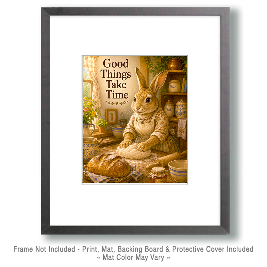 Rabbit Baker Wall Art Matted Art Print - Cottagecore Kitchen Decor with Inspirational Saying - Image 2