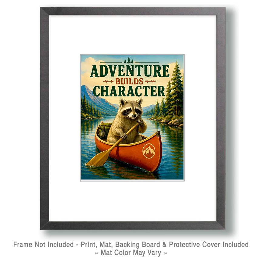 Raccoon Canoe Wall Art Matted Art Print - Adventure Decor with Motivational Saying - Image 2