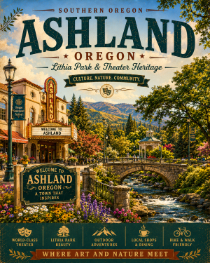 shland Oregon Lithia Park & Theater Heritage Matted Art Print - Wholesale Southern Oregon Gift Art