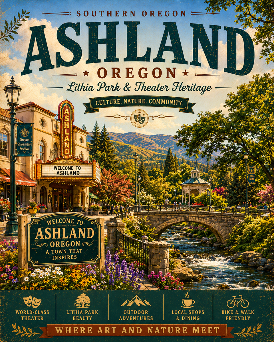 shland Oregon Lithia Park & Theater Heritage Matted Art Print - Wholesale Southern Oregon Gift Art