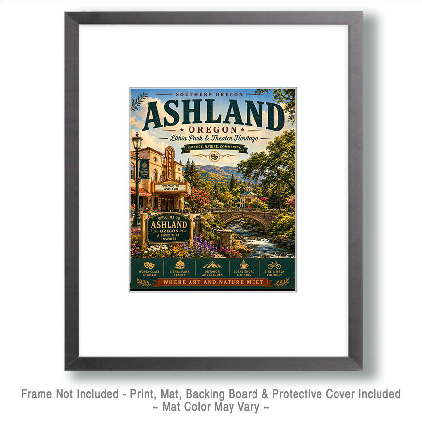 shland Oregon Lithia Park & Theater Heritage Matted Art Print - Wholesale Southern Oregon Gift Art - Image 2
