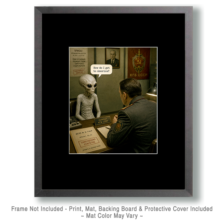 Skinny Bob the Alien from Zeta Reticuli Matted Art Print - Retro UFO Wholesale Decor - Image 2
