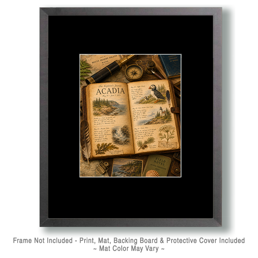 The Explorer's Journal Acadia Matted Art Print - Vintage Coastal Expedition Art - Image 2