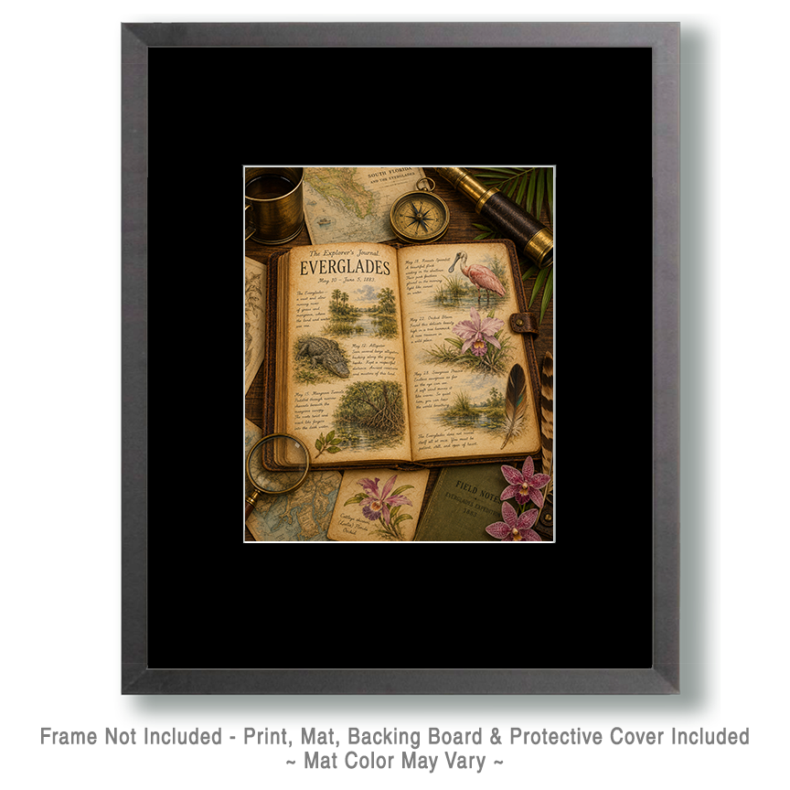 The Explorer's Journal Everglades Matted Art Print - Vintage Naturalist Art - Image 2