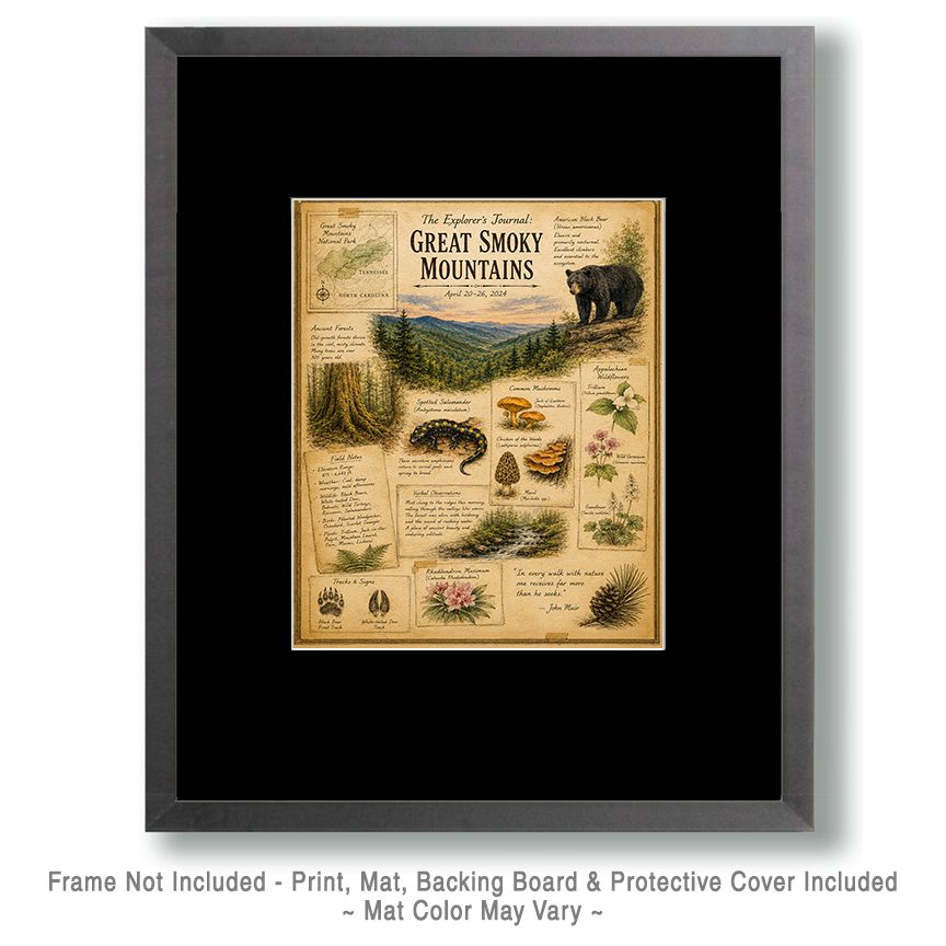 The Explorer's Journal Great Smoky Mountains Matted Art Print - Vintage Wilderness Art - Image 2