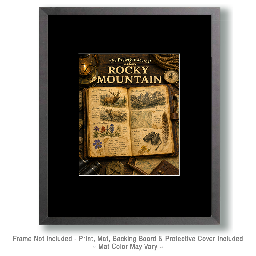 The Explorer's Journal Rocky Mountain Matted Art Print - Vintage Adventure Art - Image 2