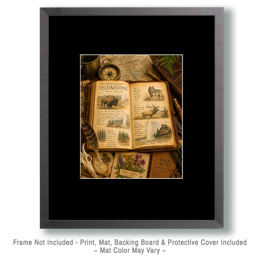 The Explorer's Journal Yellowstone Matted Art Print - Vintage Expedition Art - Image 2