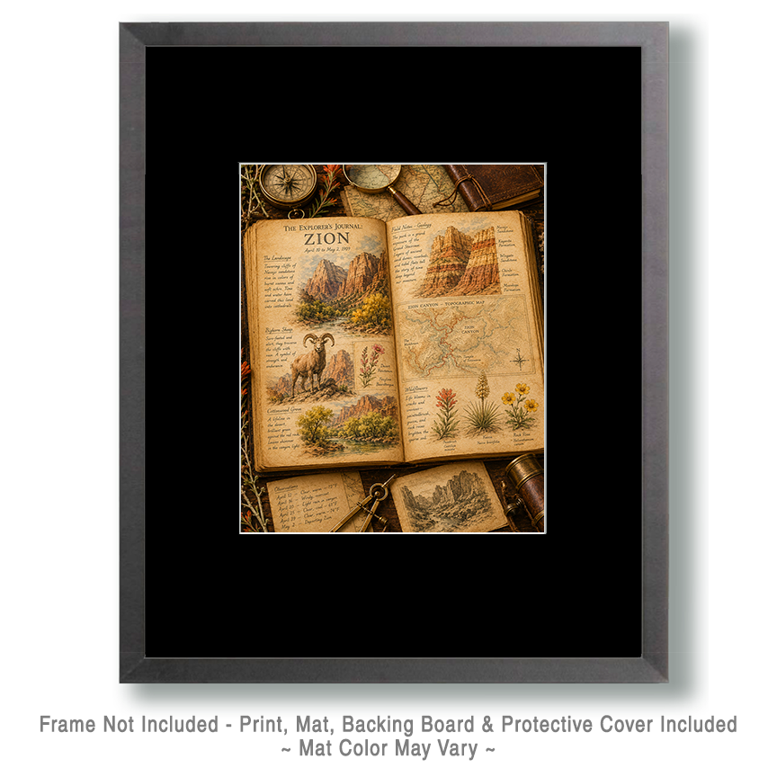 The Explorer's Journal Zion Matted Art Print - Vintage Expedition Journal Art - Image 2