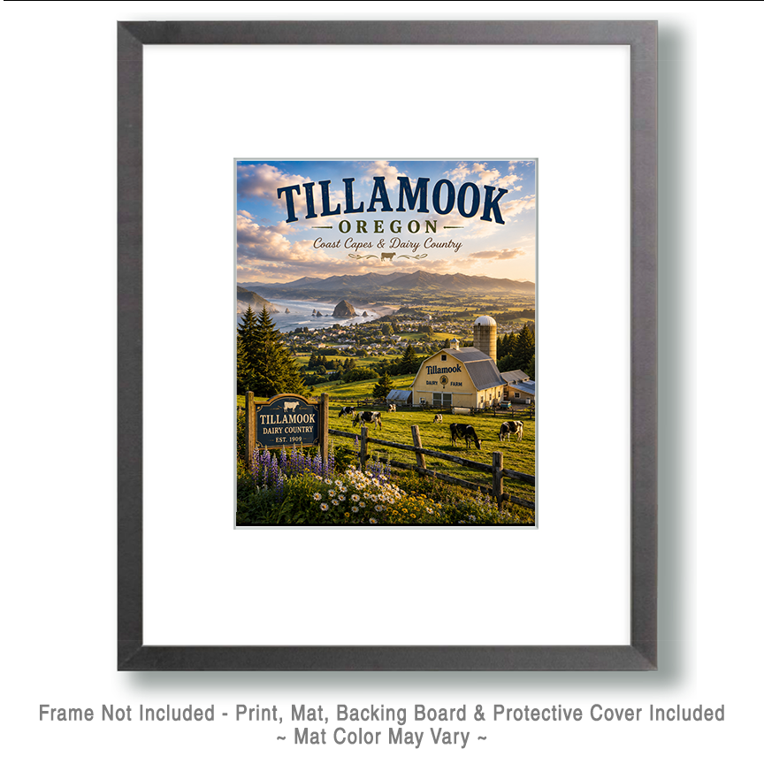 Tillamook Oregon Coast Capes & Dairy Country Valley Matted Art Print - Wholesale Pacific Northwest Souvenir Decor - Image 2