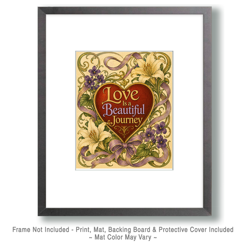 Vintage Art Nouveau Heart Wall Art Matted Art Print - Love Is a Beautiful Journey Romantic Decor - Image 2