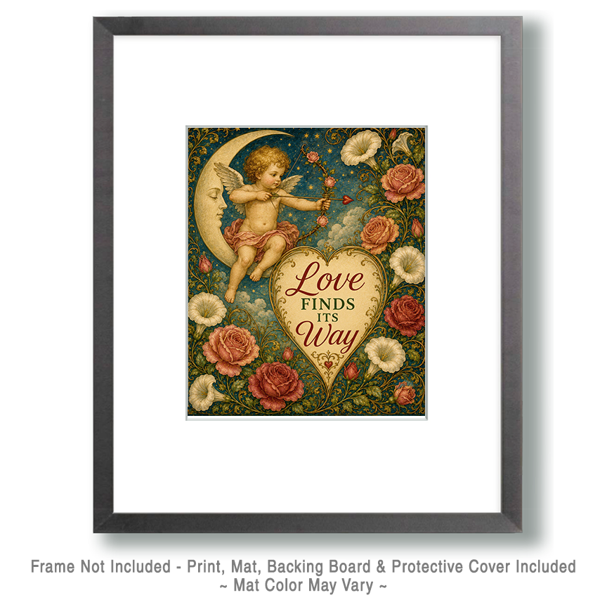 Vintage Cupid Valentine Wall Art Matted Art Print - Love Finds Its Way Romantic Decor - Image 2