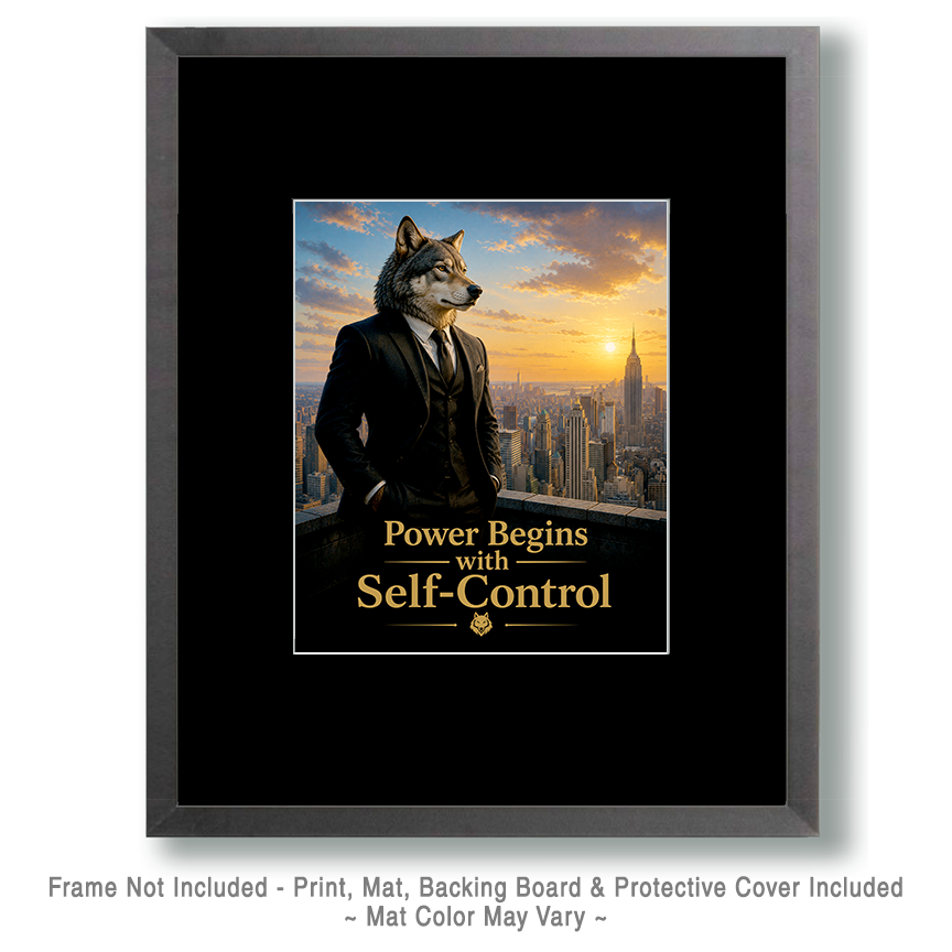 Wolf Leadership Wall Art Matted Art Print - Power Begins with Self Control Motivational Decor - Image 2