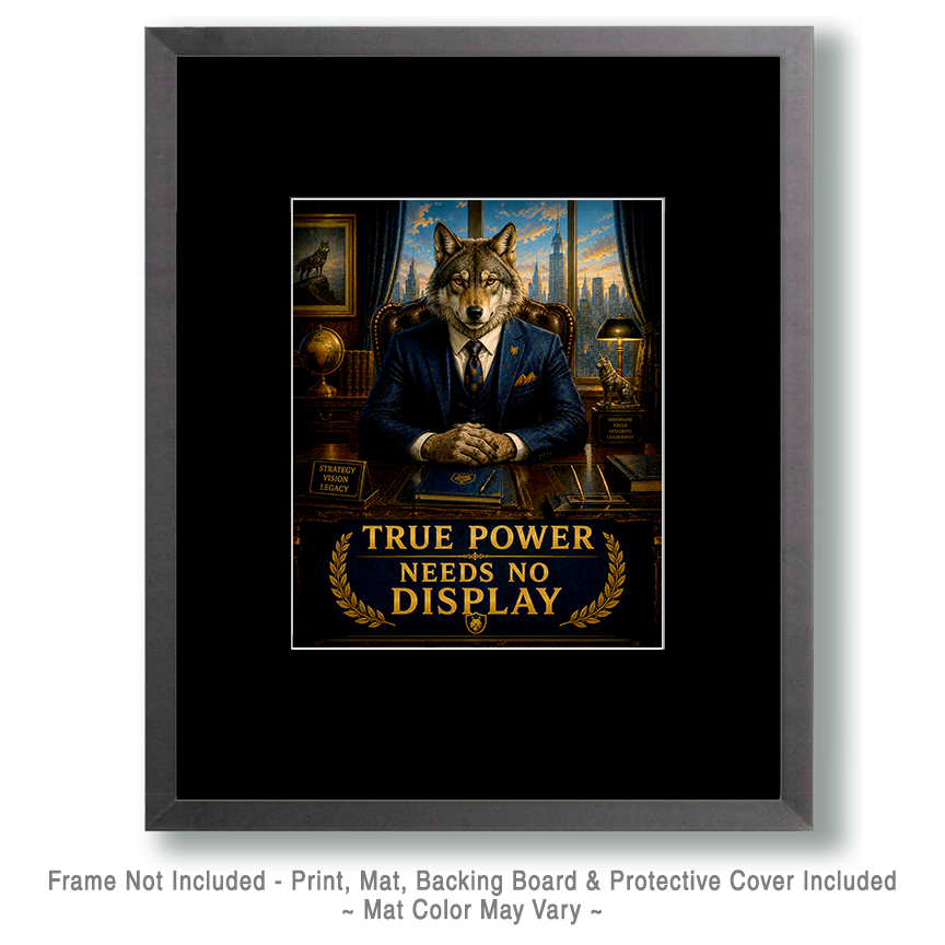 Wolf Power Wall Art Matted Art Print - True Power Needs No Display Leadership Decor - Image 2