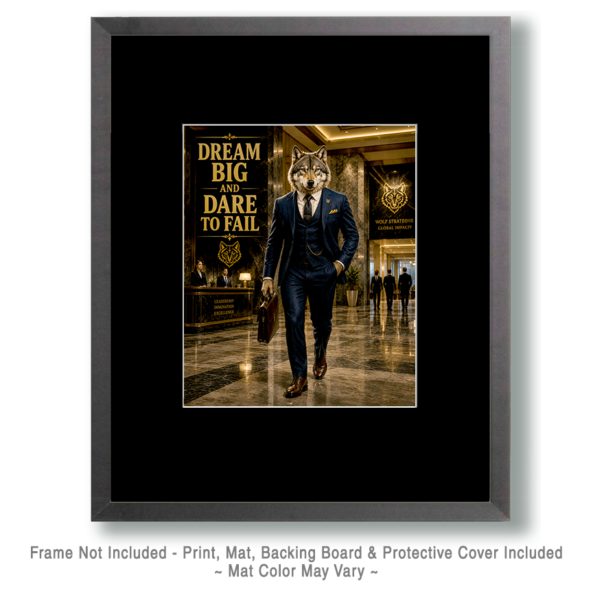 Wolf Purpose Wall Art Matted Art Print - Dream Big and Dare to Fail Motivational Decor - Image 2
