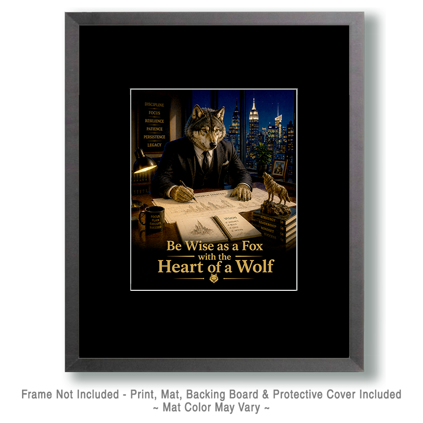 Wolf Success Wall Art Matted Art Print - Be Wise as a Fox with the Heart of a Wolf Business Decor - Image 2