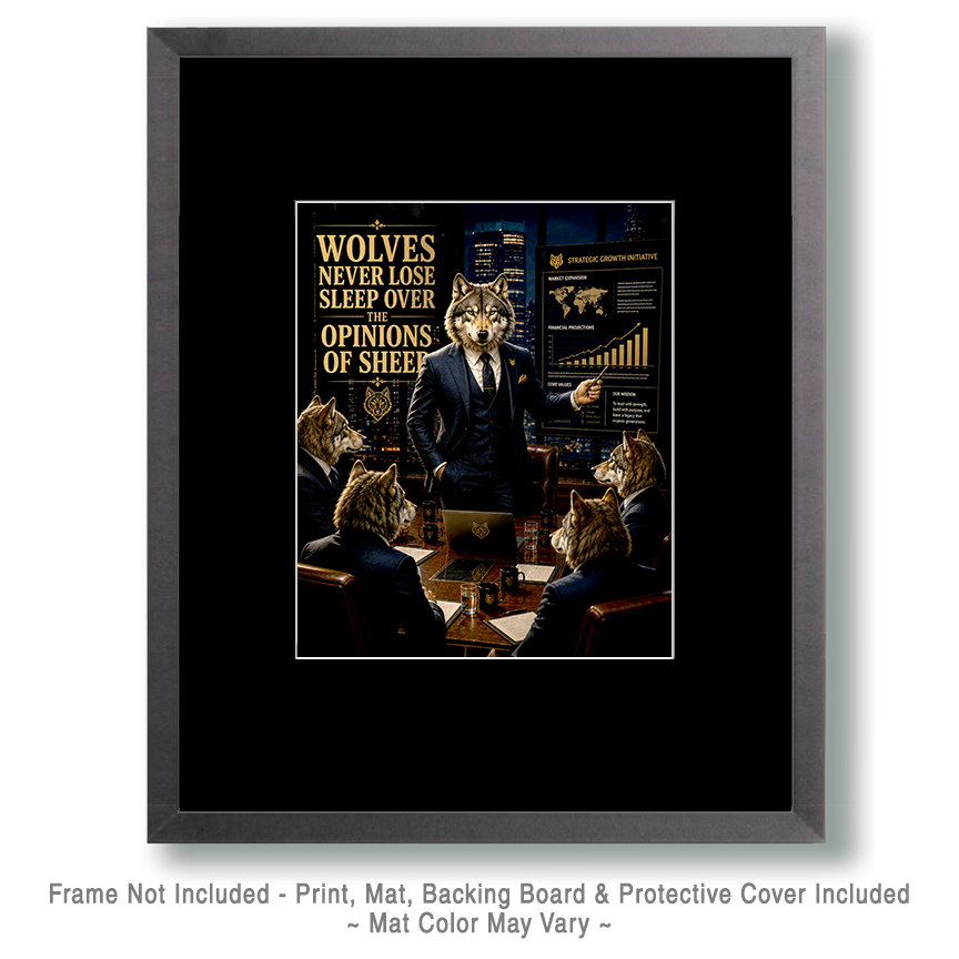 Wolf Success Wall Art Matted Art Print - Wolves Never Lose Sleep Over the Opinions of Sheep Business Decor - Image 2