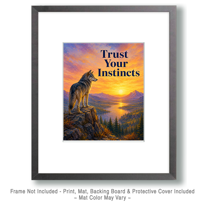 Wolf Wall Art Matted Art Print - Trust Your Instincts Motivational Decor - Image 2
