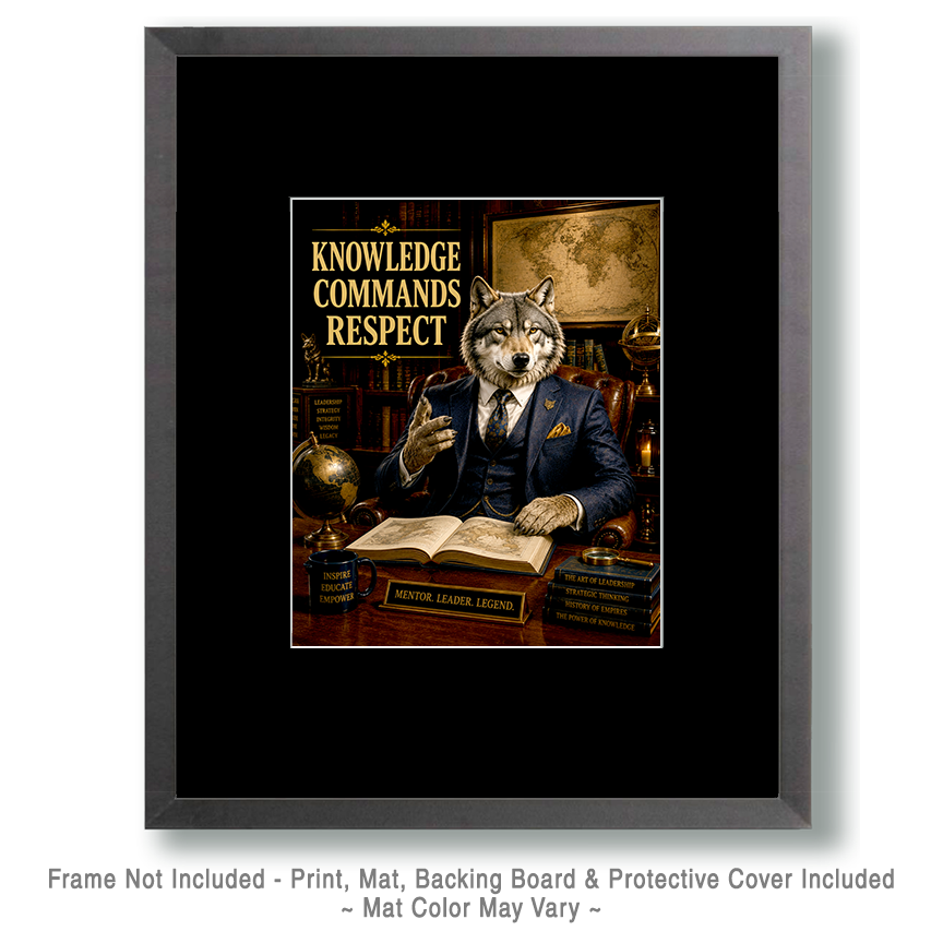 Wolf Wisdom Wall Art Matted Art Print - Knowledge Commands Respect Office Decor - Image 2