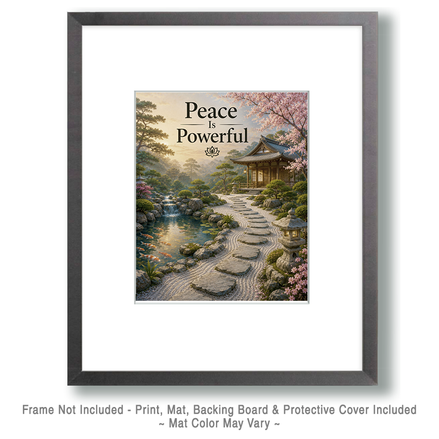 Zen Garden Wall Art Matted Art Print - Peace Is Powerful Inspirational Decor - Image 2