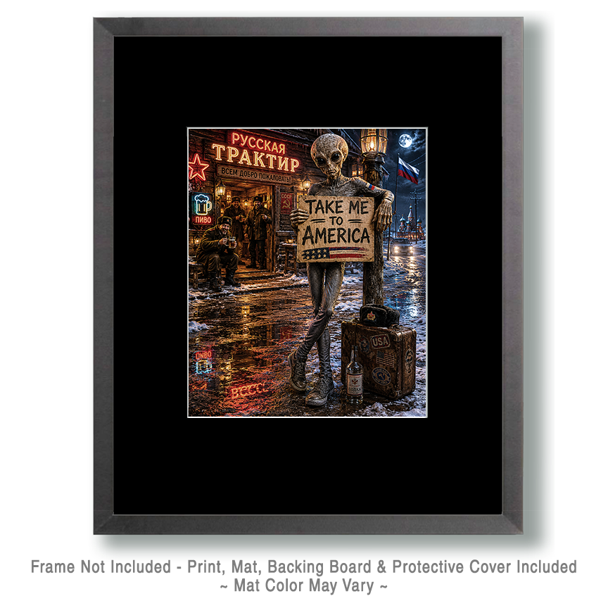 Zeta Reticuli Alien Skinny Bob Matted Art Print - Funny UFO Wholesale Decor - Image 2
